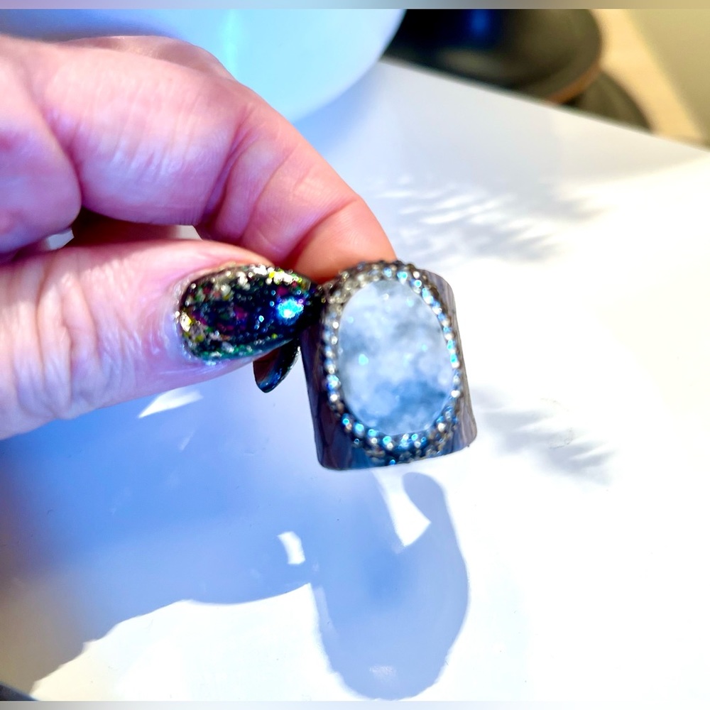 Grey sparkly statement ring
